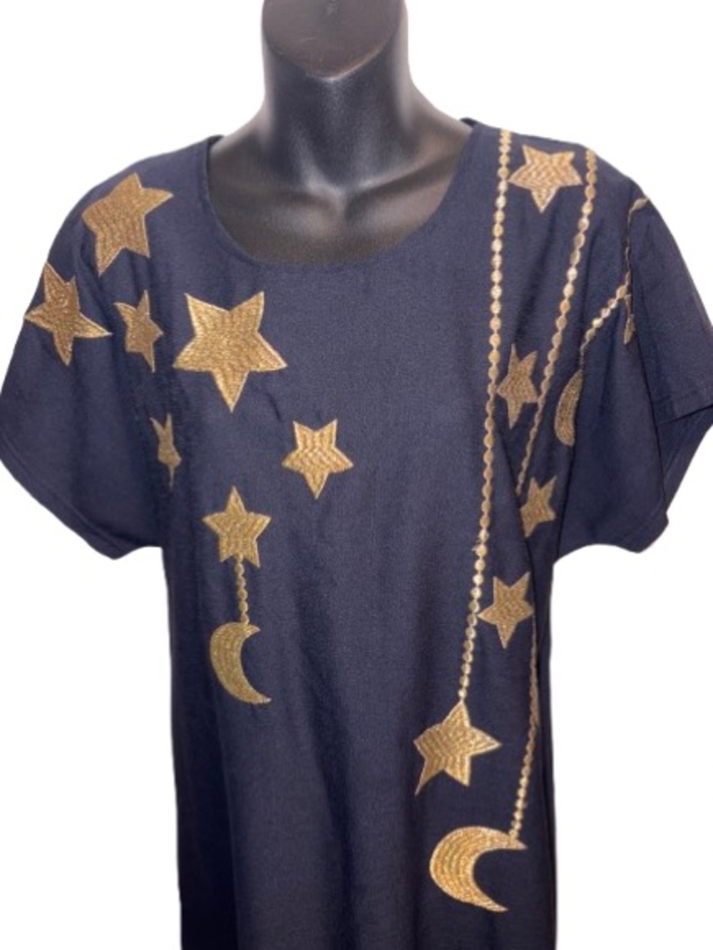 Borda Navy Maxi Dress with Gold Star & Moon Embroidery size L